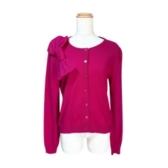 BOUTIQUE MOSCHINO ニット カーディガン ウール100％ ピンク リボン装飾 長袖 ボタン 前開き イタリア製 ブティックモスキーノ Wool Cardigan