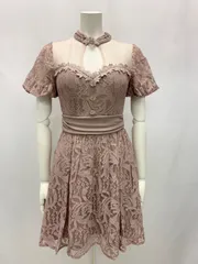 1263 Ryuyu リューユ キャバクラ ドレス ミニ シフォン シースルー 刺繍 レース ストーン ビジュー キラキラ フロントオープン フリル パフスリーブ キャバドレス M