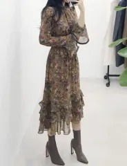 ヴィンテージ フラワー ONE PIECE ブラック