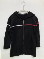 TOMMY HILFIGER トミーヒルフィガー ブルゾン S ブラック コットン 無地 ストライプ柄 ミドル丈 フードあり ジップアップ
