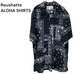 ●棚番号AN-7 Roushatte ALOHA SHIRTS ルーシャット　ペイズリーアロハシャツ　半袖　M 黒地 総柄　レーヨン100% とろみ素材　シャツのサムネイル