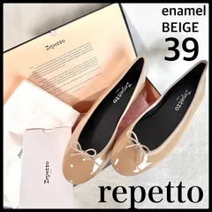 新品未使用・箱保存袋付き・39✨レペット エナメル フラット バレエシューズ グレージュ フランス製 MADE IN FRANCE リボン バレリーナ