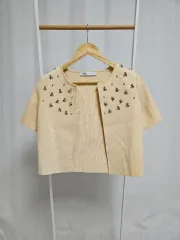 ZARA ビーズ 半袖ニットカーディガン