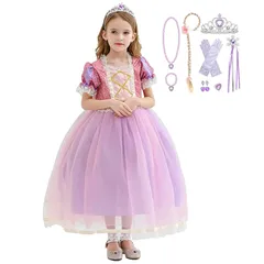 新品 [Agture] ラプンツェル風 コスプレ 子供 ラプンツェル風 ドレス プリンセス 子供 お姫様 ドレス ハロウィン コスプレ 女の子 キッズコスチューム 誕生日ギフト パーティー 七五三 撮影 クリスマスサプライズ 小物付き