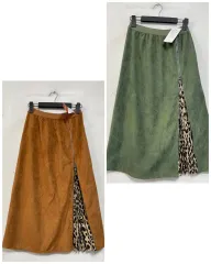 タグ129000円 特価新)レオパード柄 プリーツバイカラースウェード ロングスカート ジップアップ