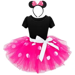 新品 [Dressy Daisy] キッズ ミニー 風 ガールズ 水玉 ドット柄 コスチューム 誕生日 パーティー カチューシャ付 8歳 ホトピンク