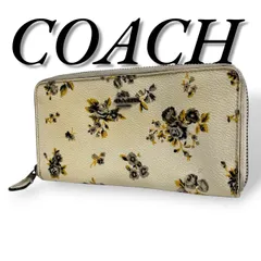 COACH　コーチ　長財布　財布　良品　レザー　ホワイトレザー　フローラルプリント　ラウンドファスナー　花柄　499