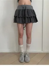 ドット ティアード フリル スカート チャコール 新品