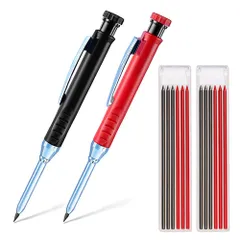 新品 YFFSFDC 建築用シャーペン 2本 2.8mm 大工用鉛筆 木工用マーカー マーキングペン マーク用マーキングツール 建築/大工/木工/工事/スケッチ/マーク/デッサン 替え芯2色12本付き (黒 赤)
