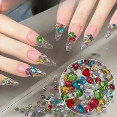 複数の形状 ハンドメイド 手芸 複数色（ハイブリッド宝石） デコ用 ネイル ネイル DIY デコパーツ デコパーツ ジュエリー レジン ネイルパーツ クリスタル カラフル キラキラ 可愛い 50個セットネイルストーン ラインストーン