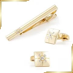 【新品】 ネクタイピン カフス セット 箱付き タイピン メンズ シンプル プレゼント 結婚式 成人式 冠婚葬祭 父の日 クロスストーン ゴールド ANY SELECT 0