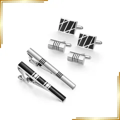 【新品】 [wynameleri]上品なネクタイピン 4本セット カフスボタンセット メンズ 人気 シンプルでいておしゃれ感 日常仕事 結婚式等 高級ケース付き 1