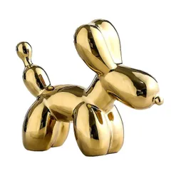 バルーン犬 アート オブジェ 置物 犬 かわいい 卓上 彫刻 おしゃれ インテリア アクセント 光沢 飾り 装飾 モダン オーナメント リビング 寝室 玄関 (ゴールド 小)