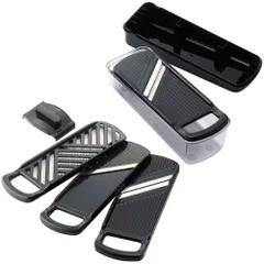 下村企販 4種の下ごしらえができる スライサーセット 時短調理 コンパクト収納 スライス/千切り/ツマ切り/おろし 安全ホルダー付き 専用ケース 野菜調理器 下ごしらえ ブラック 燕三条 43881