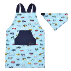 COLORFUL CANDY STYLE 子供用 キッズエプロン 男の子 かぶるだけ バッククロス 三角巾 セット 100-120 アクセル全開はたらく車(ライトブルー) N7900610