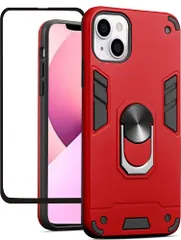 Folmecket ～との互換性あり/～の代替品 iPhone 13 Mini 対応 ケース, スクリーンプロテクター360金属回転リングキックスタンドホルダーグリップ内蔵磁気金属プレートアーマーヘビーデューティーショックプルーフ 対応 iPhone 13 M