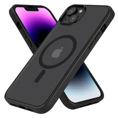 iPhone 14 用ケース Magsafe対応 iphone14 ケース 耐衝撃 マット 滑り止め 指紋防止 米軍MIL規格 黄変防止 耐久性 ワイヤレス充電対応 半透明 マグネット搭載アイフォン 14 用 6.1 インチ (ブラック)
