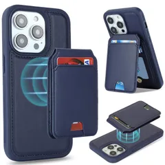 Ｈａｖａｙａ iPhone 15 Proケース MagSafe iPhone15 Pro ケース マグセーフ 耐衝撃背面カード収納 分離式 ワイヤレス充電対応 フェイクレザー(6.1インチ対応)-ダークブルー