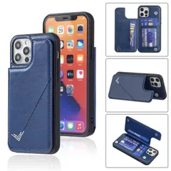 【Anrek】互換性 APPLE iPhone 13 Mini 5.4 inch (5.4インチ) 用 新型 背面 カードケース（ネイビーブルー) アップル アイフォン13ミニ スマホケース カード収納 横置き機能 携帯カバー iphone13mini BLU