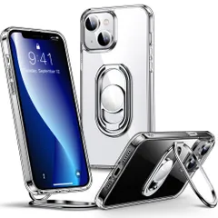 Rockaway 互換性 iPhone 14用 ケース スマホリング スマホグリップ 角度調節可能 折り畳み 耐衝撃 スタンド機能 軽量 落下防止 スマホケース アイフォン14 用カバー 6.1インチ - クリアのサムネイル