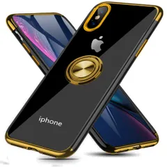 iPhone XS 用 ケース/iPhone X 用 ケースス リング付き クリア 落下防止 耐衝撃 スタンド機能 透明 TPU 防塵 薄型 軽量 一体型 変形防止 全面保護カバー アイフォン XS/X 用 ケース 金 MJJ-1039-3-3