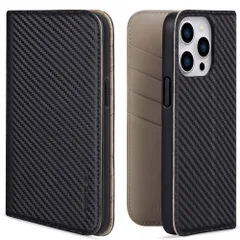 VISOUL iPhone 14 ProMax 対応 ケース 手帳型 本革 レザー アイフォン14 ProMax スマホケース カード収納 携帯カバー 全面保護 マグネット内蔵 横置きスタンド機能付き 柔軟なTPU素材 落下防止 6.7インチ カーボンレザー