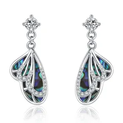 StoryMidir 蝶々 ピアス 揺れる シルバー925 金属アレルギー対応 レディース スタッドピアス 玉虫色 揺れるピアス パウア貝 プラチナ仕上げ チョウチョウ スウィングピアス プレゼント ジュエリー アクセサリー 女性ヘの贈り物 ギフト クリスマス
