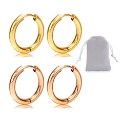 YOVOY 男女兼用 フープピアス リングピアス レディース メンズ アクセサリー 両耳用 イヤリング ゴールド(内径 8mm 10mm 12mm 14mm金色) 専用袋付き (12mmゴールド レインボー)