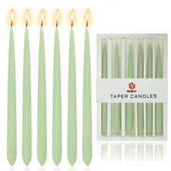 10 Inch テーパーキャンドル キャンドル 手作りのろうそく 香りがしない ロウソク 人気 キャンドル セット 結婚式 記念日 家の装飾 6個入り (green, 底部の幅-1.9cm)