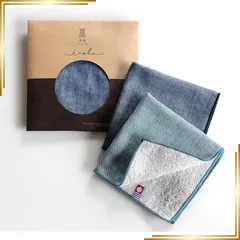 【新品】 トップファクトリー今治 今治タオル ハンカチ メンズ レディース 25cm×25cm ギフト ブランド 綿 セット 今治いろは 無地 ガーゼ Bセット2枚組(ダークブルー&ライトブルー) 1