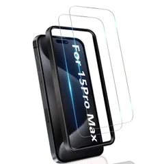 iPhone 15Pro Max ガラスフィルム iPhone15 Pro Max用 保護フィルム 6.7inch 対応 強化ガラス 高透過率 硬度9H 気泡ゼロ 耐衝撃 飛散防止 高感度 ガイド枠付き 貼付簡単 アイフォン 15プロマックス 対応【2枚入り】