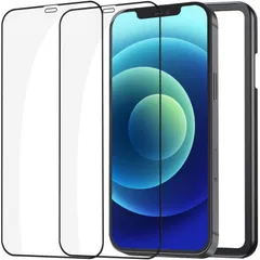 NT2F ガラスフィルム iPhone12 mini 用 保護フィルム 全面保護 アイフォン12ミニ 用 強化ガラス 液晶画面 保護シート 2枚セット ガイド枠付き 透明-黒縁