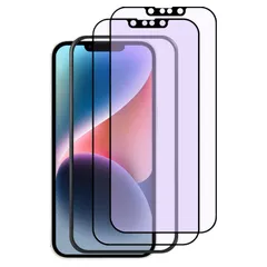 目に優しい【角割れない ソフトフレーム 2枚】 iPhone14 ガラスフィルム ブルーライトカット iPhone13/13pro 6.1インチ 全面 液晶保護フィルム 国産AGCガラス使用 炭素繊維ソフトフレーム 3Dラウンドエッジ 極薄 硬度9H ラウンド