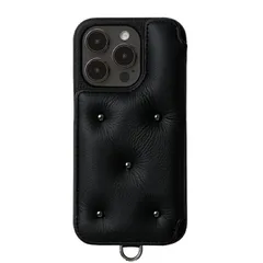 【 DEMIU デミュウ 】 〔 iPhone対応 15Pro用 〕 スマホカバー 携帯ケース 背面 手帳型 きらきら 可愛い 本革 プレゼント ギフト バロンサンク BALLON CINQ〔 ブラック 〕