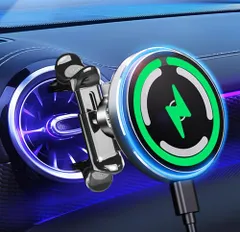 【2026革新/丸型吹き出し口適応・超?磁力】LIFMAGIC Magsafe 車載 充電器 丸型エアコン マグネット スマホホルダー 車 qi 15w マグセーフ 車載ホルダー ワイヤレス 急速 充電 超強磁力 円型エアコン 吹き出し口 用 車内 iphoa