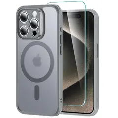 【4 in 1セット！保護フィルム付き】ESR iPhone 15 Pro Max ケース Magsafe対応 半透明 マットケース 画面 保護フィルム付き 米軍MIL規格 耐衝撃 傷防止 いphone15pro max ケース ストラップホール付き Cl 0