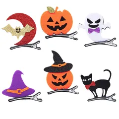 [MinniLove] ハロウィン仮装 髪飾り ヘアピン かぼちゃ おばけ コウモリ 魔女帽子 スカル 猫 ハロウィン限定デザイン (6種類入り)