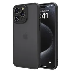 iPhone 15 Pro Max ケース iphone ケース スマホカバー 耐衝撃 指紋防止 滑り止め マット半透明 黄ばみなし レンズ保護 米軍MIL規格アイフォン15 Pro Max 用カバー インチ PinLiSheng (ブラック, iPhon 1