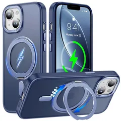 iPhone 15 Plus 用 ケース Magsafe対応 360°回転スタンド アイフォン15プラス 携帯ケース リング マグネット ワイヤレス充電 縦横多角度 対応 カバー Uovon スマホケース 車載ホルダー ストラップ穴付き マット 半透明 指 1