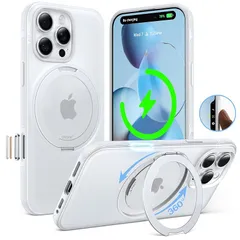 TORRAS iPhone 16 Pro 用 ケース【カチカチ・多機能360度回転スタンド】カメラコントロールボタン付き 縦横両対応 マグネット搭載 MagSafe対応 米軍MIL規格耐衝撃 リング 指紋防止 黄変防止 マグセーフ対応 レンズ保護 滑り止め 1