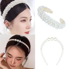 パール カチューシャ 2個セット バロック ブライダル ヘアフープ 結婚式 誕生日 お祭り 髪飾り シンプル 白 華やか お洒落 おしゃれ ビジュー 女性 ヘアアクセサリー レディース 子供大人兼用