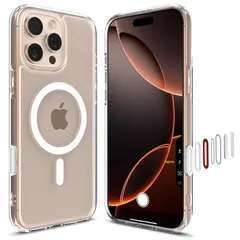 Spigen 【カメラコントロールカバー付き】iPhone 16 Pro Max ケース MagSafe対応 クリア ボタン保護 埃防止 ストラップホール 米軍MIL規格 ウルトラ・ハイブリッドT・マグフィット ACS08505 (ホワイト) 0