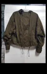 @A級@ザラ レディース フード ジップアップ クロップド ウインドブレーカー アウター ジーン カーキ グリーン