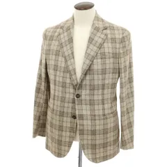 【中古】【未使用】デペトリロ DE PETRILLO Posillipo シルクウール チェック 3B テーラードジャケット ベージュxグリーン【サイズ50】【メンズ】のサムネイル