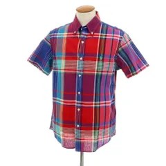 【中古】【未使用】ラルフローレン RALPH LAUREN コットン チェック ボタンダウン 半袖シャツ レッドxネイビー【サイズＭ】【メンズ】