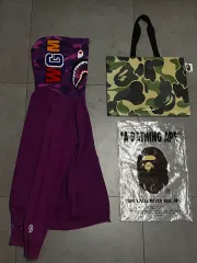 A BATHING APE パープル カモフラ シャーク フードジップアップ
