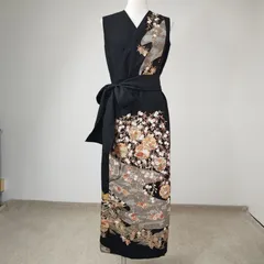 zunezune 留袖 巻きドレス ノースリーブ 着物リメイクワンピース 流水花