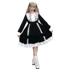 新品 [SSUPTEMBER2] ワンピース ロリータ 長袖 ロリータ服 ゴスロリ ゴシック 森ガール 女の子 姫 ドレス ゆめかわいい リボン フリル コスプレ 衣装 学園祭 文化祭 イベント 写真撮影 ステージ衣装 黒 ピンク 赤 緑 (ブラック Ｍ)