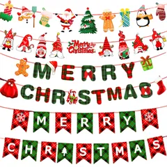 クリスマス 飾り 4種類セット クリスマス フラッグガーランド クリスマス吊り旗 旗バナー Merry Christmas 壁飾り メリークリスマス吊り紙 サンタクロース 雪だるま クリスマスツリー イベント 店舗 パーティー用 装飾 デコレーション
