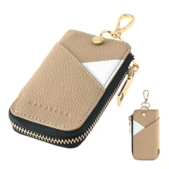 新品 [HANATORA] キーケース スマートキー カードポケット ファスナー式 本革 レザー キーリング キーホルダー 車の鍵 家の鍵 カード 収納 ポケット リング カラビナ 駐車券 キーレス グレージュ HKK01-Grege